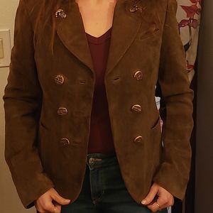 Suede leather jacket with horn buttons